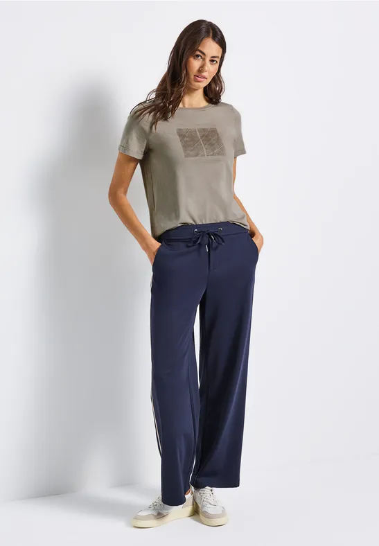 Shirt met kunstwerk en omslag morning beige
