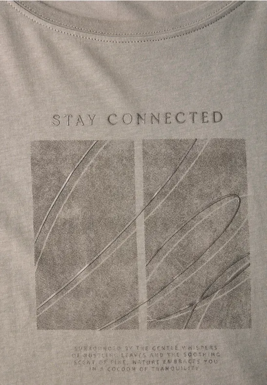 Shirt met kunstwerk en omslag morning beige