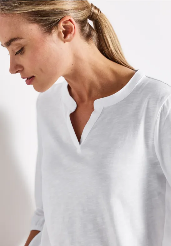 Split Neck Jersey Shirt White