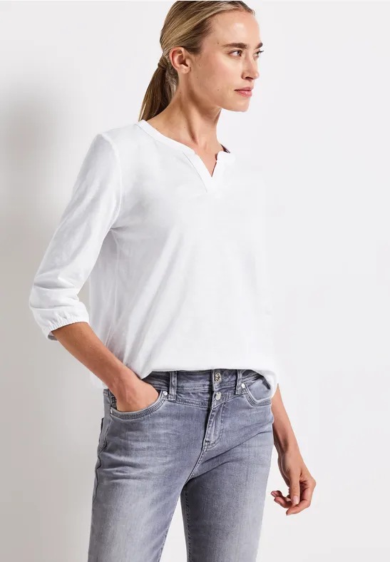 Split Neck Jersey Shirt White
