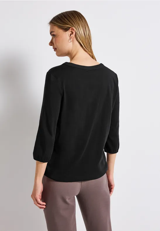 Split Neck Jersey Shirt Black