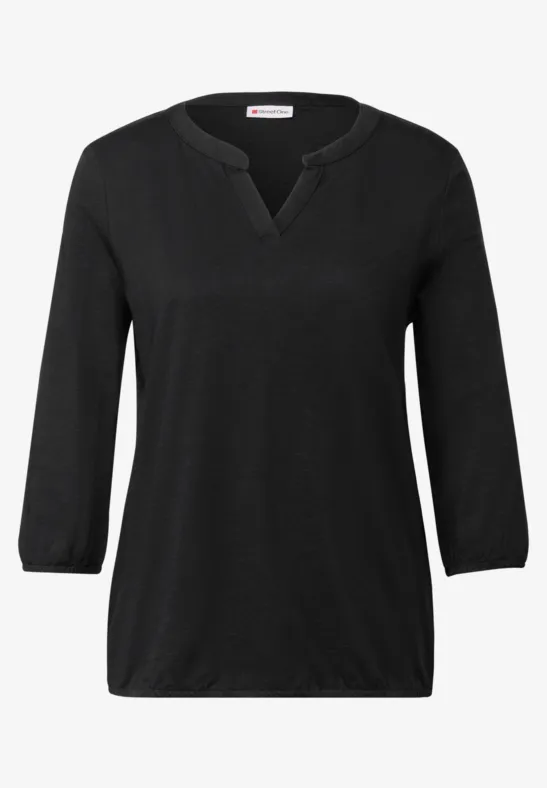Split Neck Jersey Shirt Black