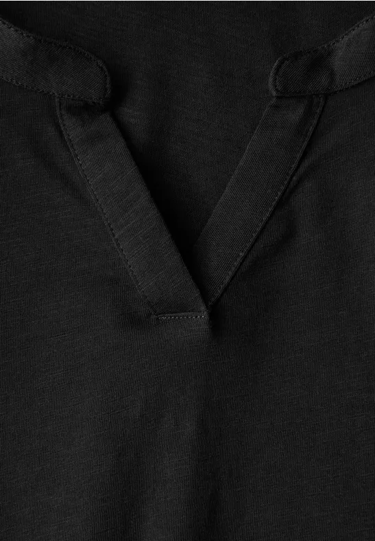 Split Neck Jersey Shirt Black