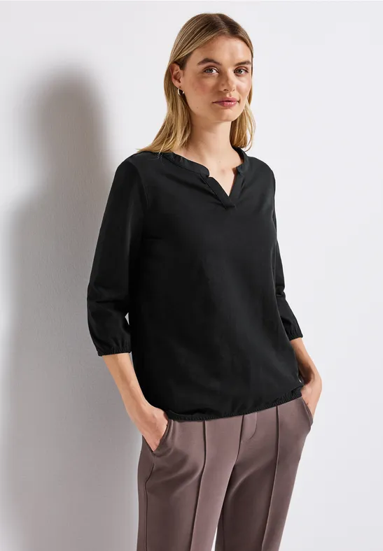 Split Neck Jersey Shirt Black