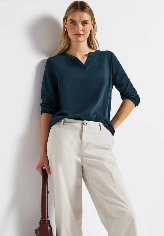 Split Neck Jersey Shirt tide blue