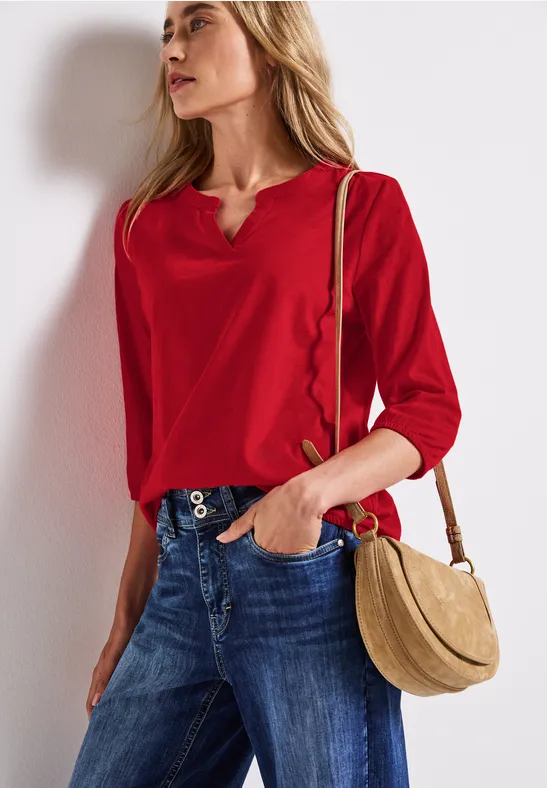Split Neck Jersey Shirt racing red