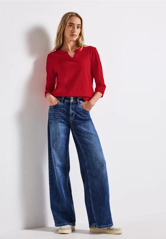 Split Neck Jersey Shirt racing red