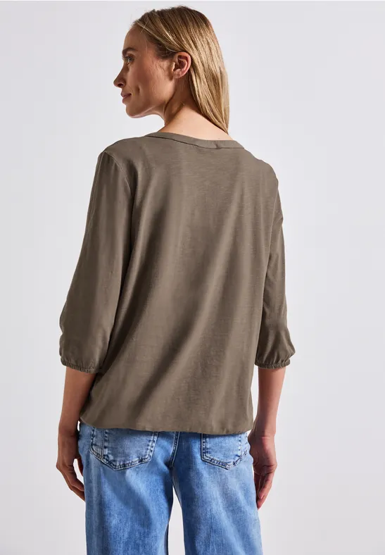 Split Neck Jersey Shirt silk brown