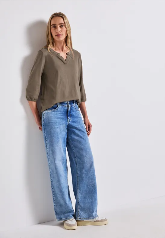 Split Neck Jersey Shirt silk brown