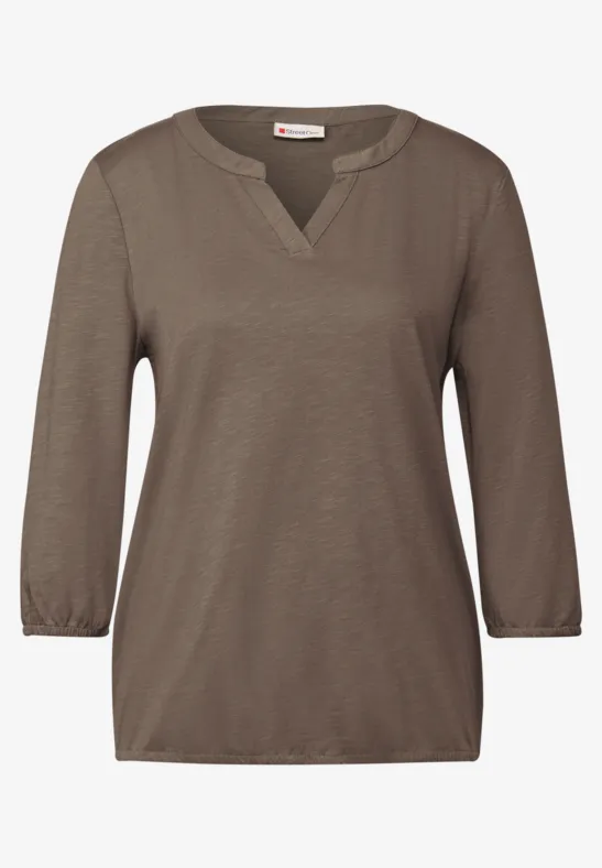 Split Neck Jersey Shirt silk brown