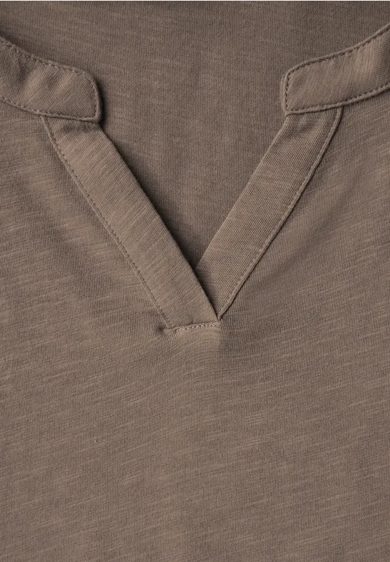 Split Neck Jersey Shirt silk brown