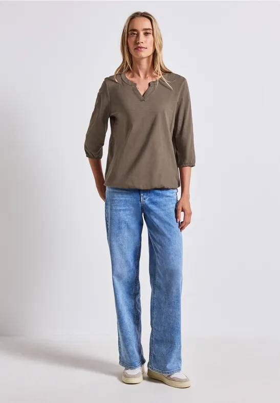 Split Neck Jersey Shirt silk brown