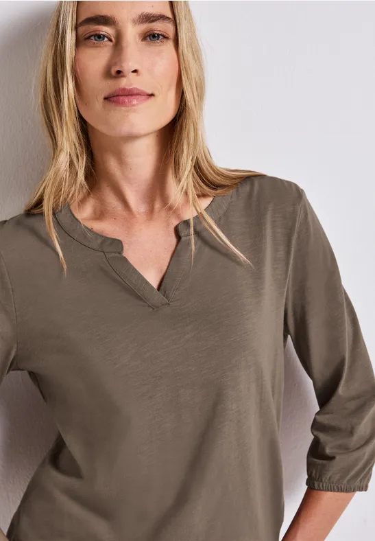 Split Neck Jersey Shirt silk brown