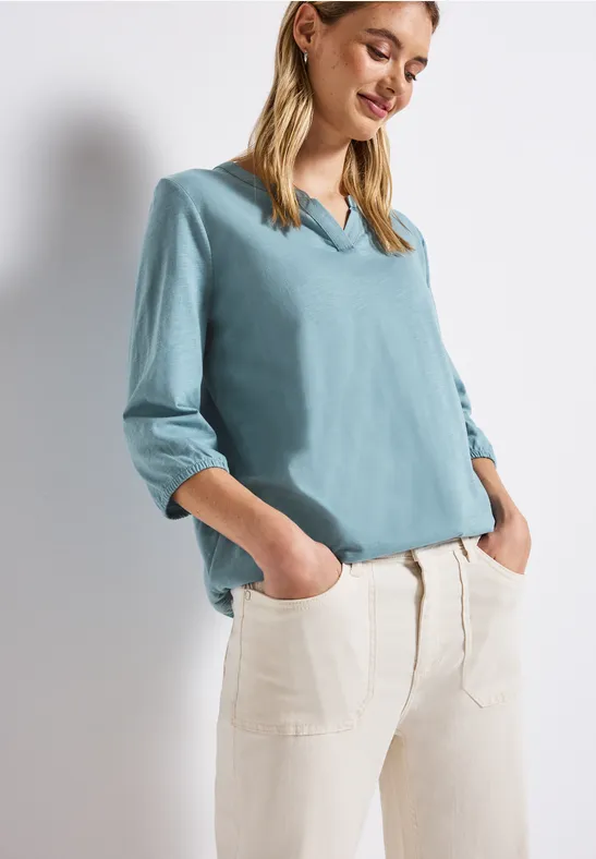 Split Neck Jersey Shirt glacier blue