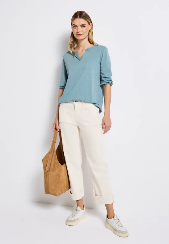 Split Neck Jersey Shirt glacier blue