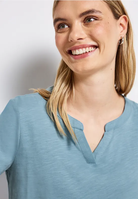 Split Neck Jersey Shirt glacier blue