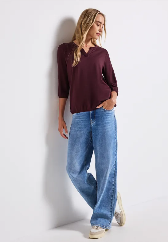 Split Neck Jersey Shirt wildberry red