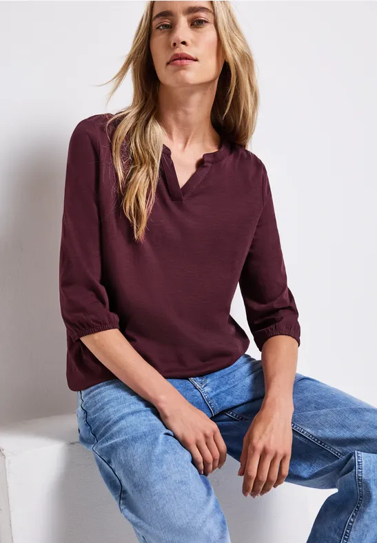 Split Neck Jersey Shirt wildberry red
