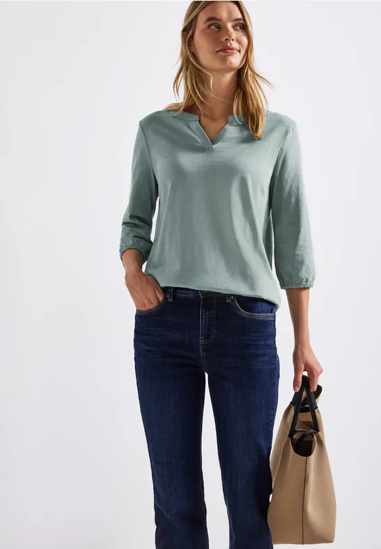 Split Neck Jersey Shirt arona blue