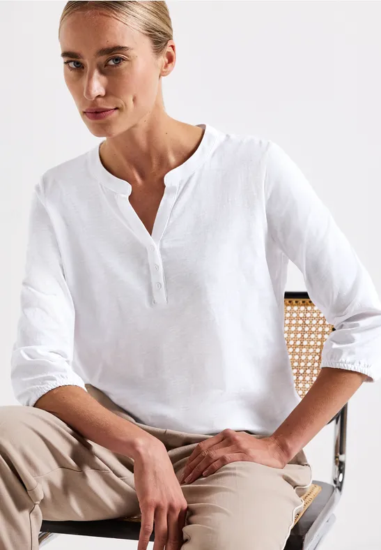 Split Neck Jersey-Shirt White