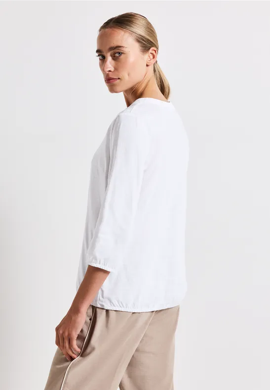 Split Neck Jersey-Shirt White