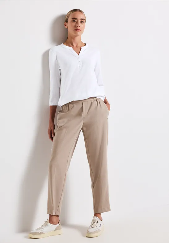 Split Neck Jersey-Shirt White