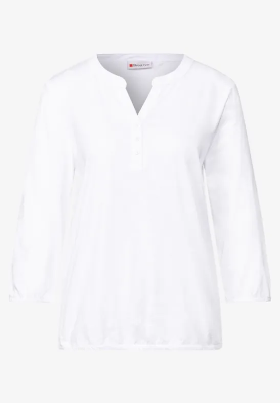 Split Neck Jersey-Shirt White