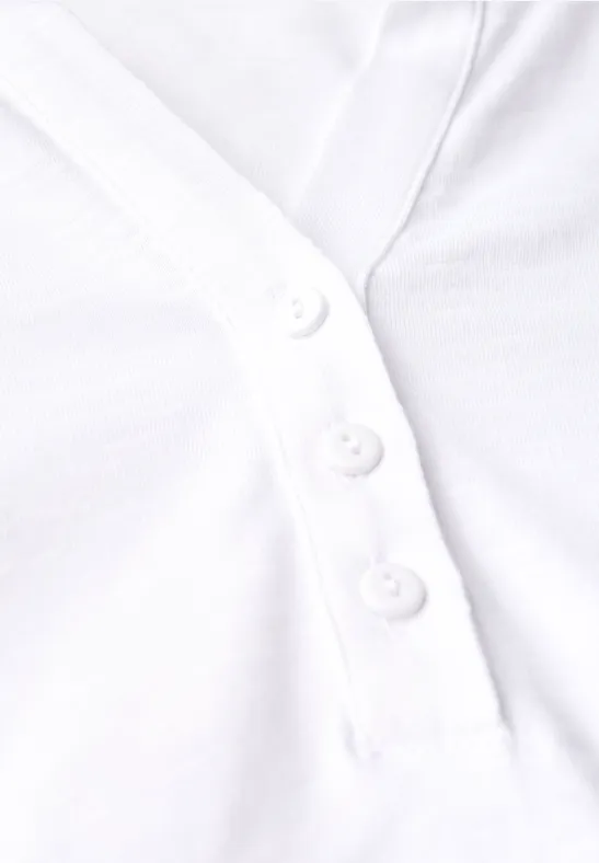 Split Neck Jersey-Shirt White