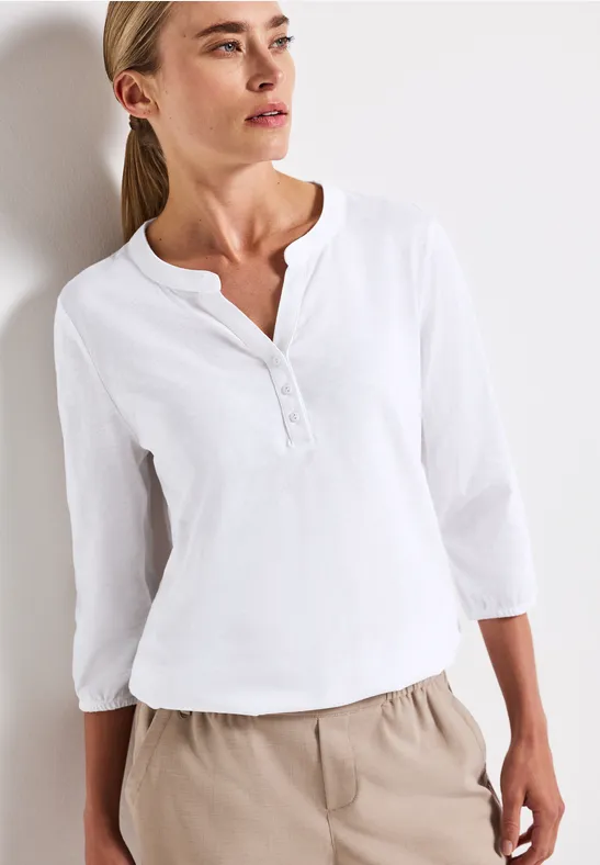 Split Neck Jersey-Shirt White