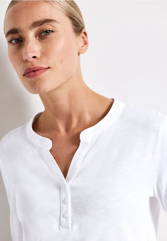 Split Neck Jersey-Shirt White