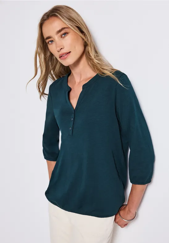 Split Neck Jersey-Shirt tide blue