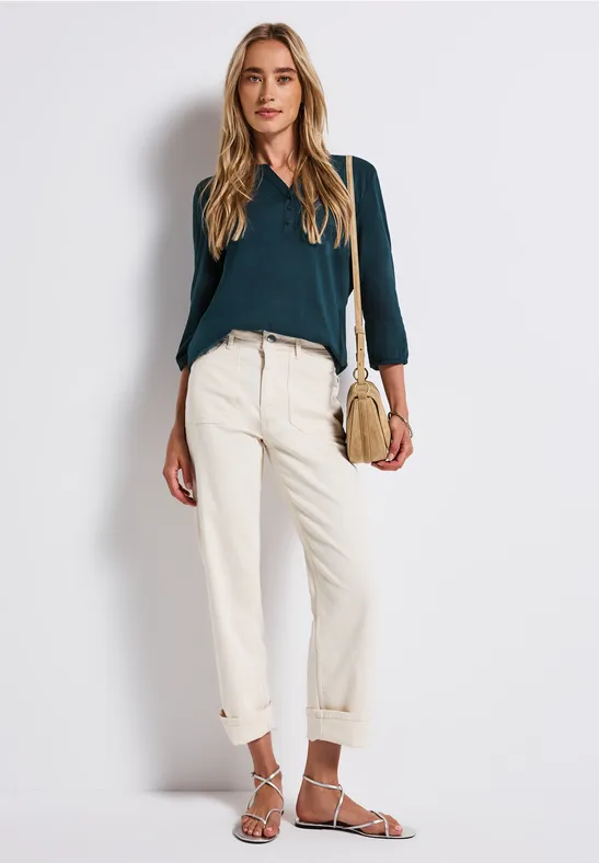 Split Neck Jersey-Shirt tide blue