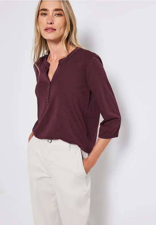 Split Neck Jersey-Shirt wildberry red