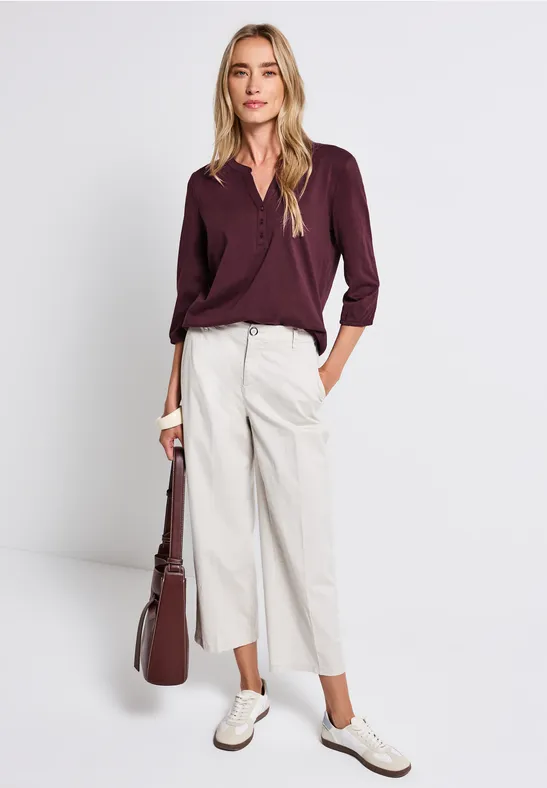 Split Neck Jersey-Shirt wildberry red