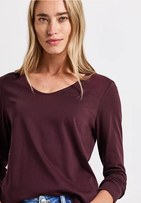 Langarmshirt in Unifarbe wildberry red