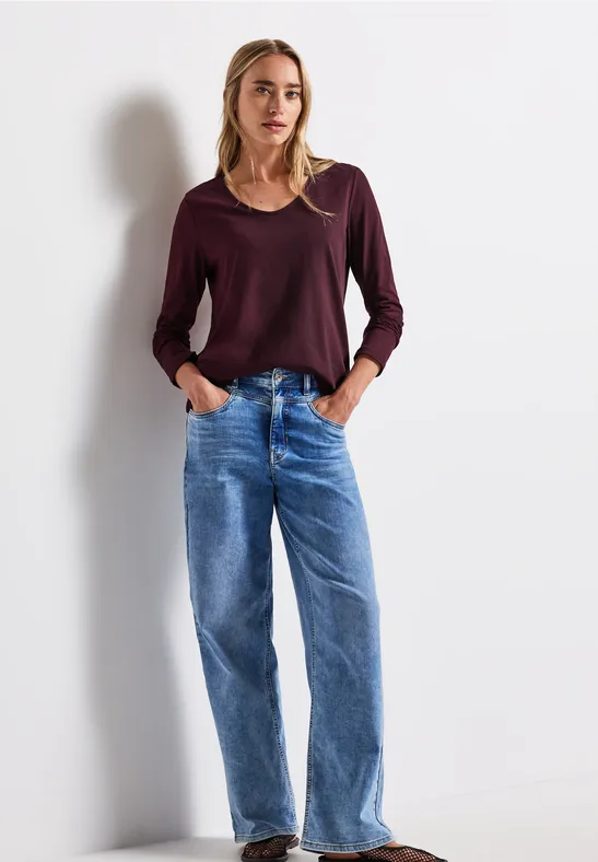 Langarmshirt in Unifarbe wildberry red