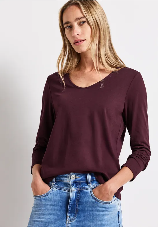 Langarmshirt in Unifarbe wildberry red
