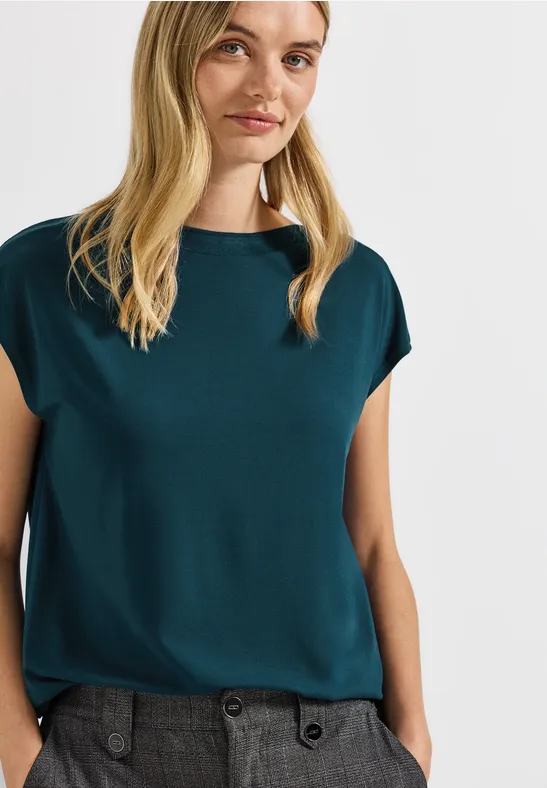 Shirt met geribd detail tide blue
