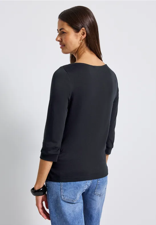 Shirt mit U-Boot-Ausschnitt Black