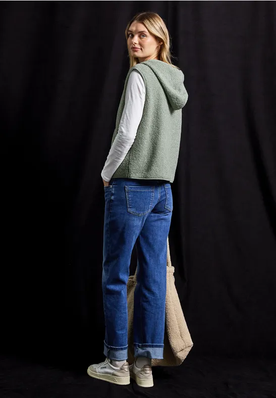 Teddy vest met capuchon dark serene green