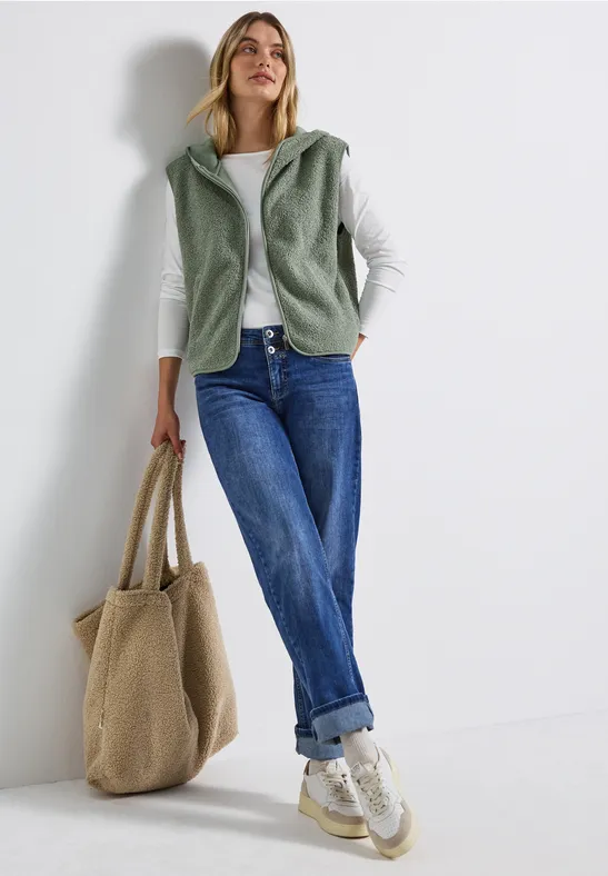 Teddy vest met capuchon dark serene green