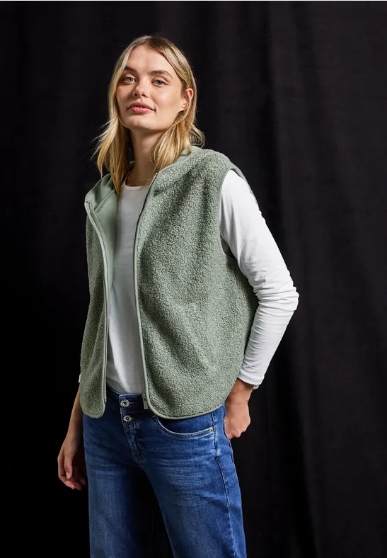 Teddy vest met capuchon dark serene green