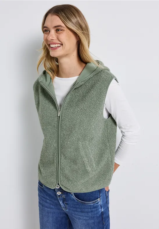 Teddy vest met capuchon dark serene green