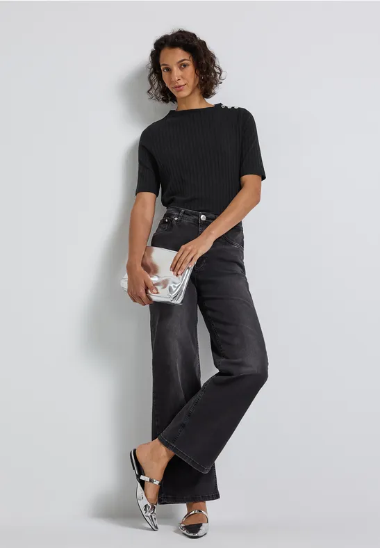 Col shirt met knopen Black
