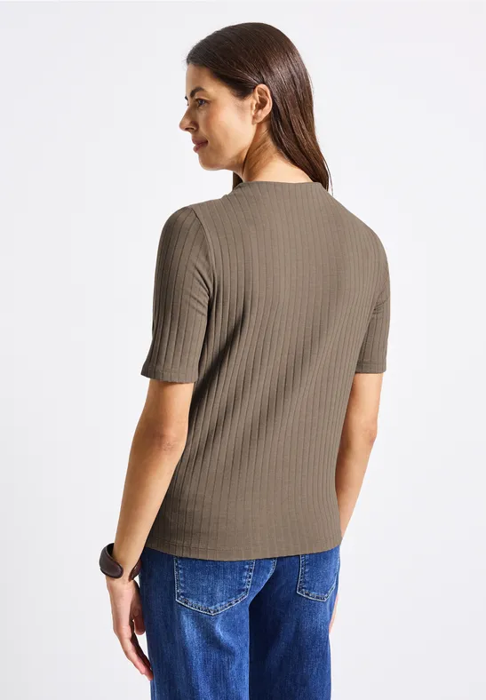 Col shirt met knopen bark brown