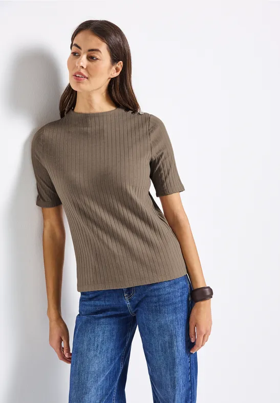 Col shirt met knopen bark brown