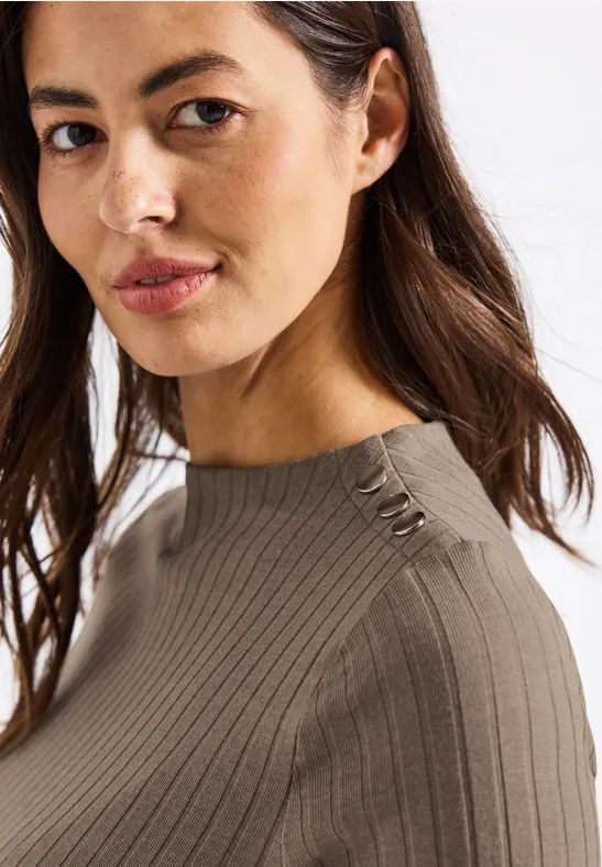 Col shirt met knopen bark brown