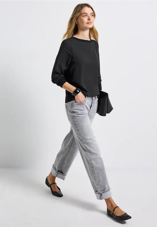 Materiaalmix chiffon shirt Black