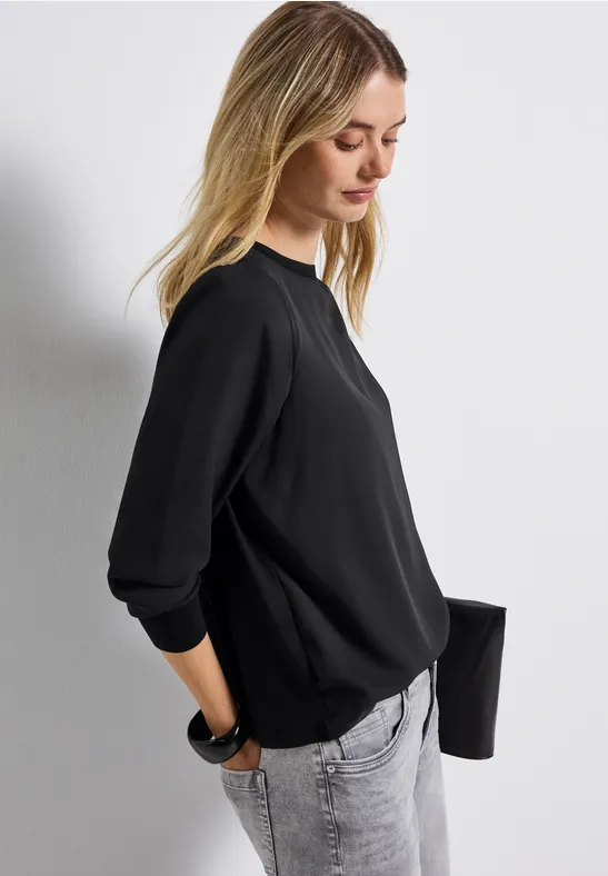 Materiaalmix chiffon shirt Black