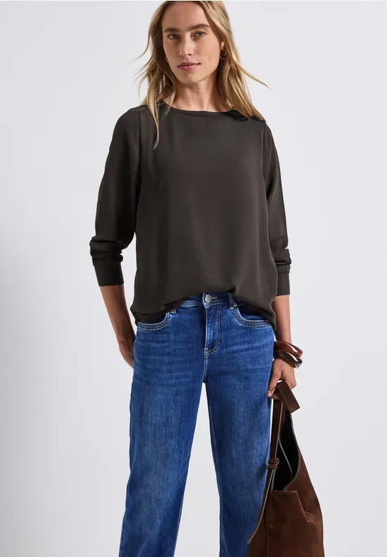 Materiaalmix chiffon shirt deep roast brown